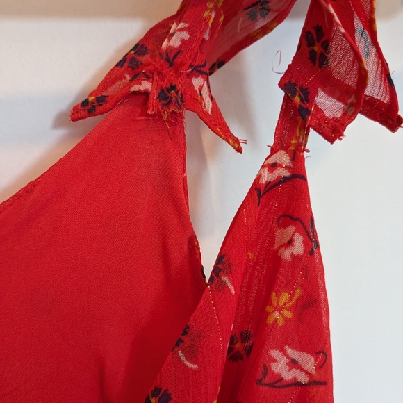 Madewell Ruffle-Strap Wrap Red Floral Maxi Dress Prairie Posies - Picture 3 of 4
